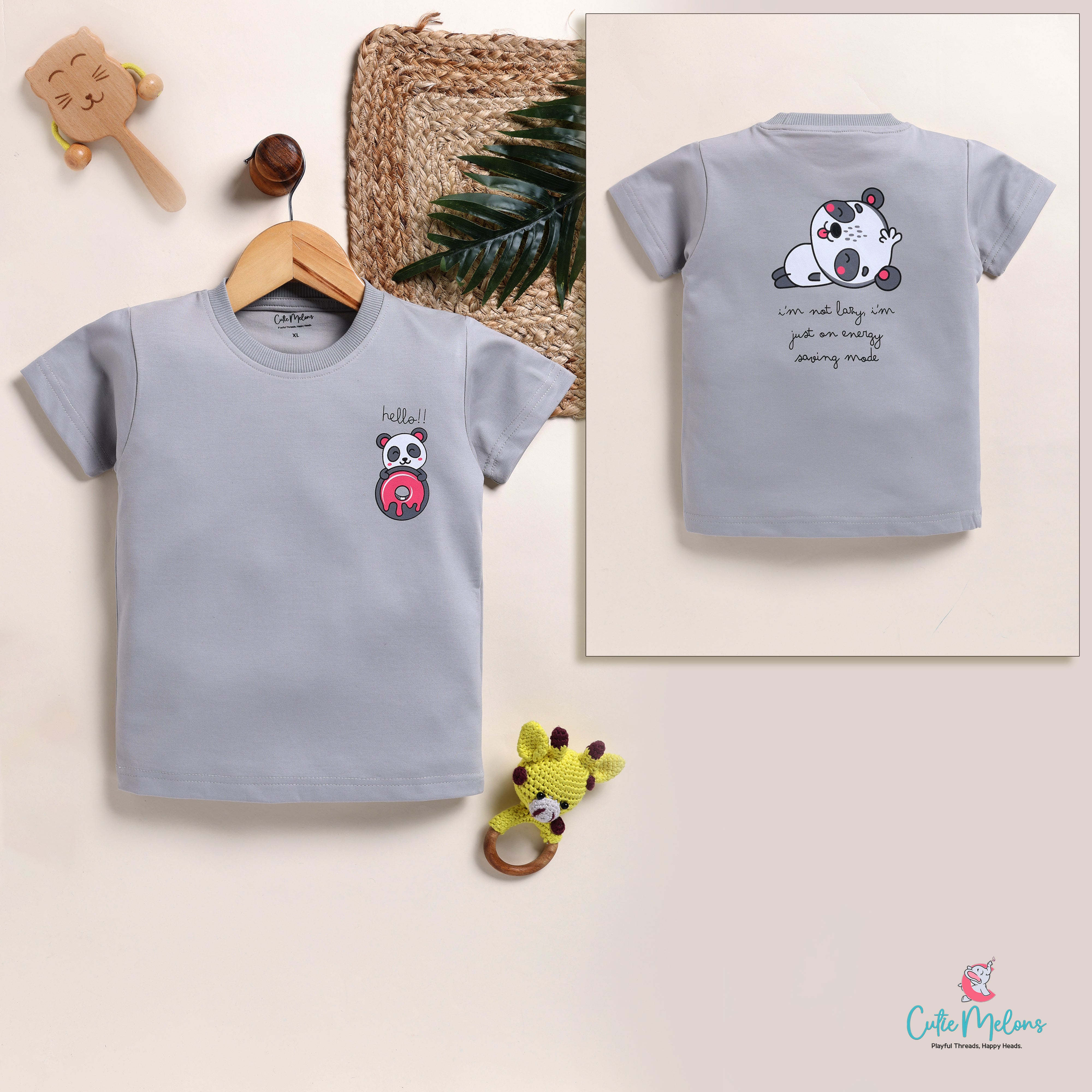 Lazy Panda Back Print Half Sleeves Unisex T-shirt